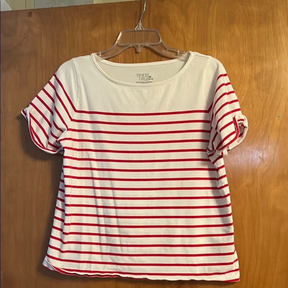 Time and Tru Red and White Boxy Short Sleeve Tee